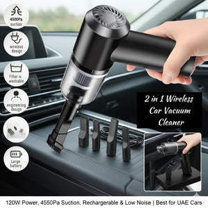 Portable Mini Car Vacuum Cleaner – 120W Power, 4500Pa Suction, Rechargeable & Low Noise | Best for UAE Cars